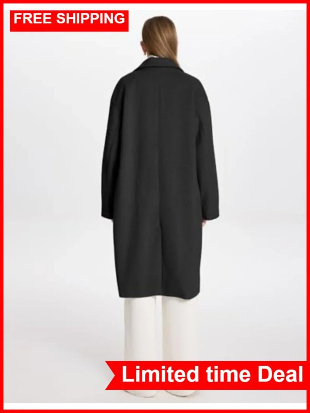 Wool Blend Single-Breasted Peacoat Knee-Length Warm Winter Coat